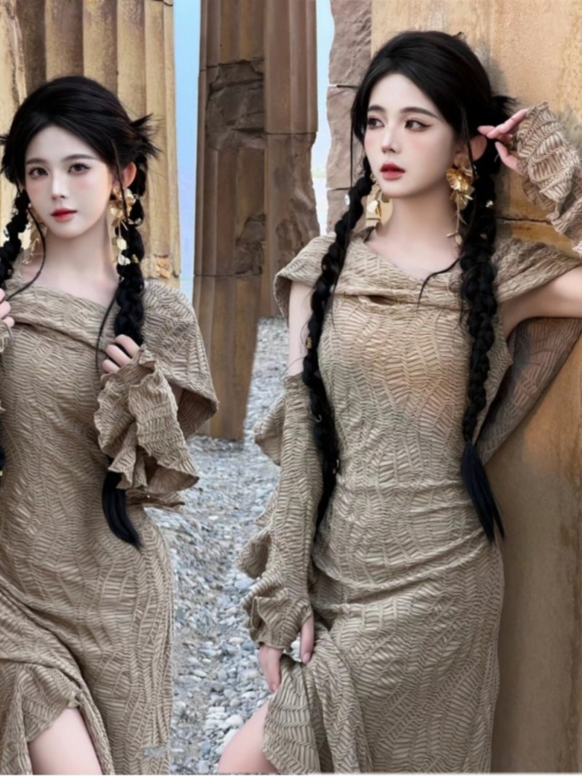 Ethnic Fashion Dress - Vestido Largo con Temática del Desierto,